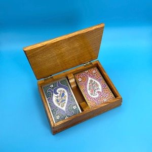 Handcrafted Wood Playing Card Box with Two Vintage Decks of Congress Cards!