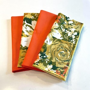 Vintage Floral Napkins Set of 4: MCM Orange & Green Table Linens