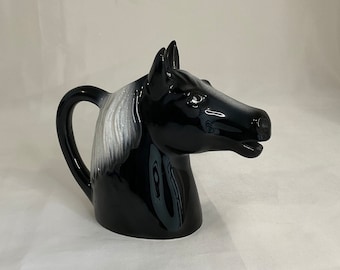 Vintage Creamer Featuring a Black and White Horse with an Excellent Clear Glaze Stamped Sarsaparilla to Bottom Great Piece for Any Table!
