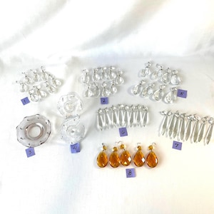 Crystal Chandelier Parts; Vintage Prisms, Pendants, Bobeche Drip Plates - YOU PICK