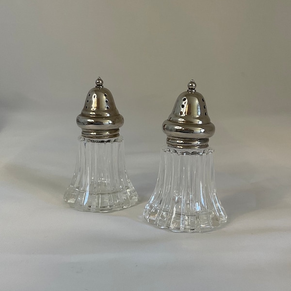Beautiful Vintage Pressed Glass Salt and Pepper Shakers with Silverplate Tops Classic Design, Tablescape, Dinner Party Always in Style!