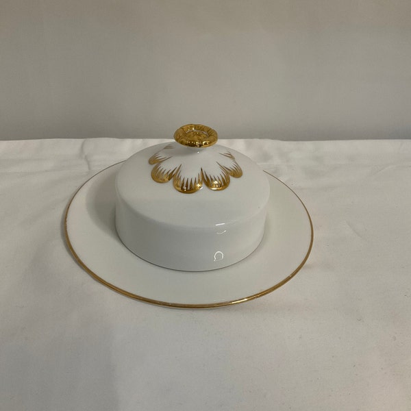 Covered Butter Bone China Dish with Gold accents by Royal Albert, England