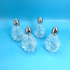 Vintage Irice Salt and Pepper Shakers - Set of Four with Swirled Glass & Chrome Tops