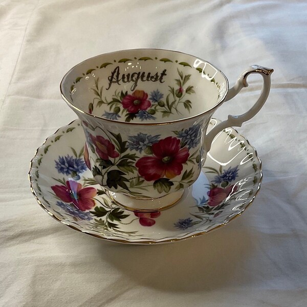 Royal Albert Poppy, Flower of the Month Series for August, Bone China England with Gold Rim