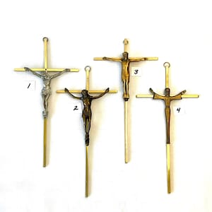 Vintage Brass Crucifix Wall Cross with INRI Above Jesus’s Head **You Pick**