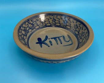 Tigela Kitty Spongeware com esmalte salino, cerâmica vintage Beaumont Brothers (BBP)