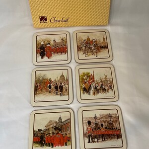 London Pageantry Coaster Set by Clover Leaf in Box, Cocktail Entertaining English British Pub, Table Mats, Set of 6, United Kingdom