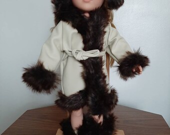 3in1 Fashion Khaki Winter fur Coats Outfit+boot+Sunglasses For 11.5in.Doll