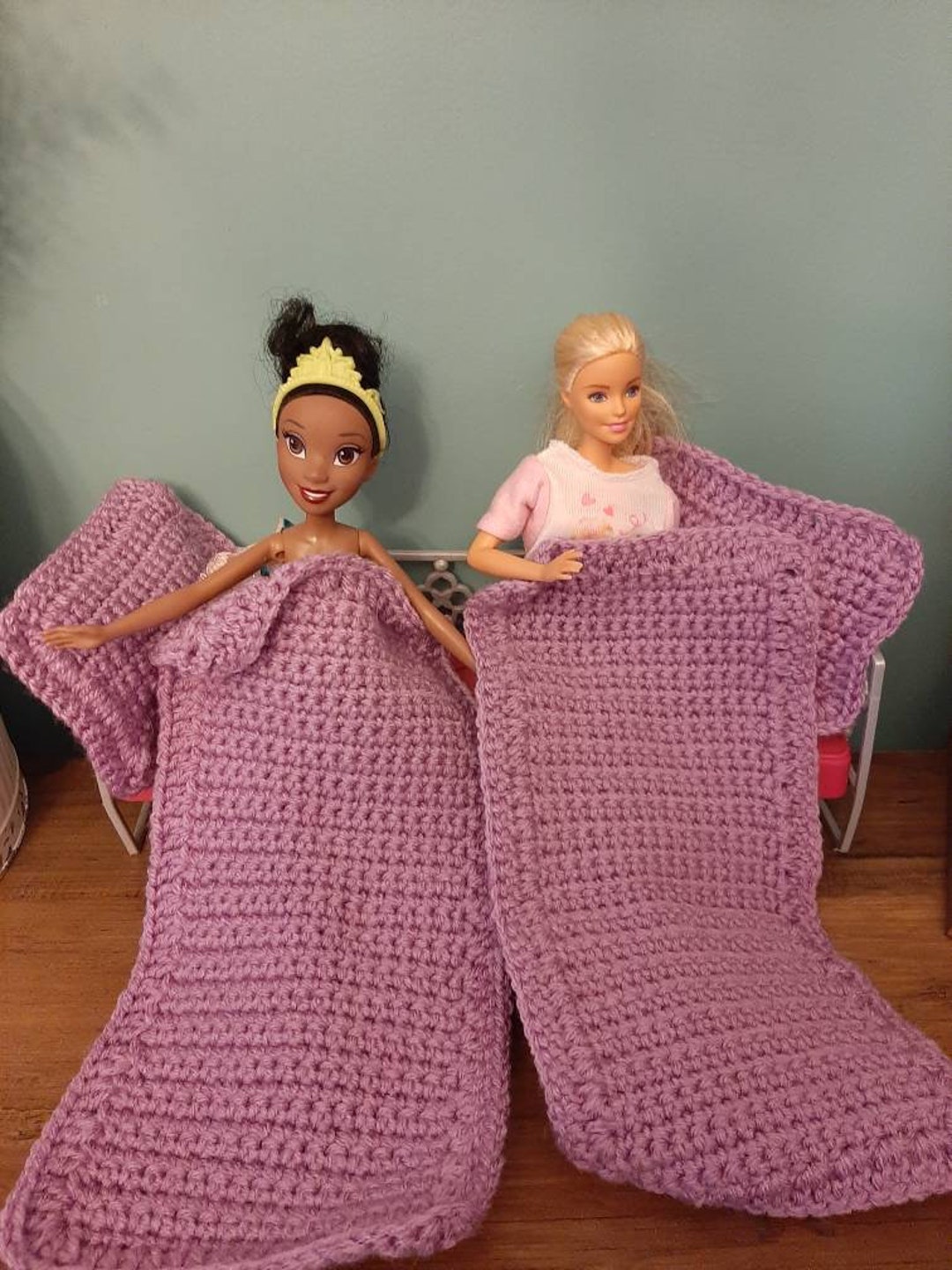 Crochet Barbie Blanket Set Purple Color Stuffed Etsy