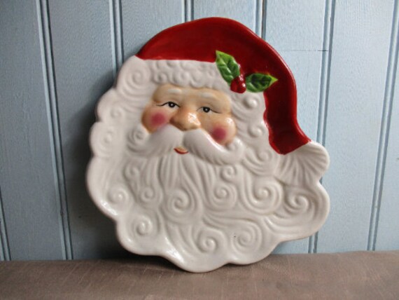 Superbe Français Assiette en Porcelaine Vintage Forme de Père Noël/Père Noël.
