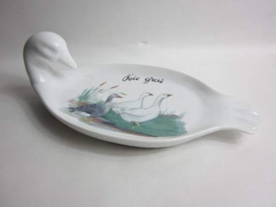 Un Beau Plat de Service Vintage Français Foie Gras en Porcelaine/Canard Au Pâté Canard.