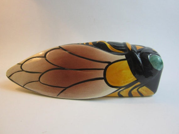 Superbe Français Décoration Murale de Cigale en Porcelaine Vintage Peinte à La Main.