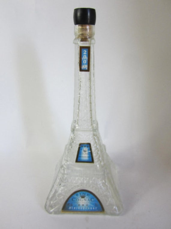 Superbe Français Grande Carafe de Cognac Vintage en Forme Tour Eifel. Fabriqué à Partir Verre.