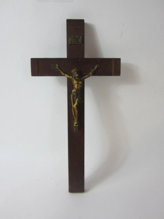 Magnifique Français Crucifix/Croix de Jésus Vintage, en Bois et Plastique.