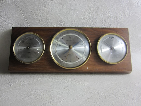 Beautiful German Vintage Barometer/thermometer/hygrometer. Made From Wood  and Brass. Made in Germany.. 