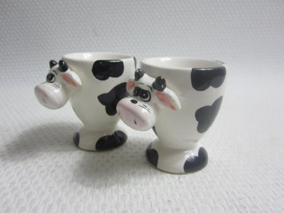 Superbes Français Tasses à Œufs en Porcelaine Vintage Forme de Vaches.