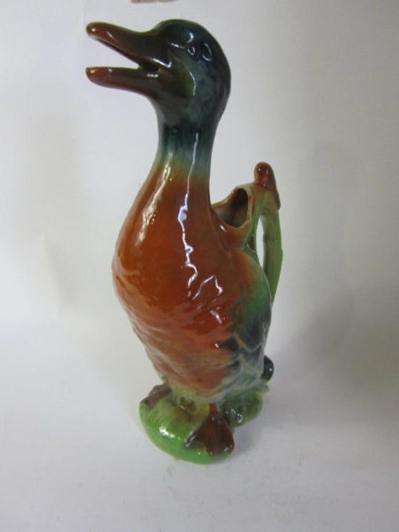 Superbe Français Grande Cruche en Porcelaine Vintage Forme de Canard.