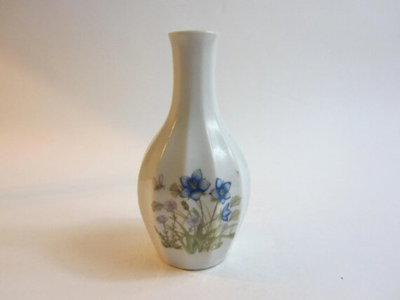 Superbe Français Petit Vase en Porcelaine Vintage avec Des Décorations Florales.