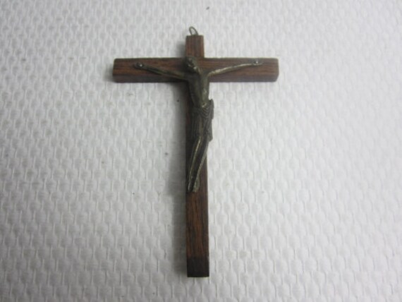 Magnifique Français Crucifix Vintage/Croix Jésus sur La en Bois et Plastique.