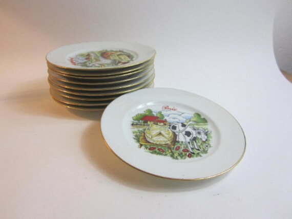 Superbe Français Ensemble Vintage de 9 Assiettes en Porcelaine avec Des Décorations Différents Froma