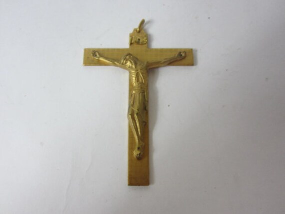 Superbe Crucifix/Croix Vintage Français en Laiton Massif.