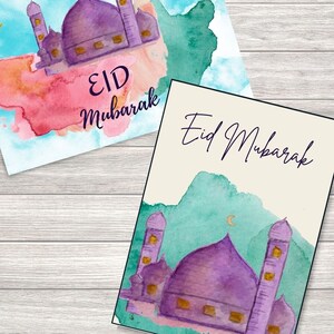 Eid Mubarak greeting card set,Happy Eid greeting card,Watercolor Eid card,Eid card set of 2,Eid card instant digital download