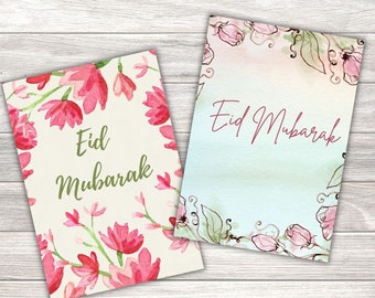 Eid Mubarak greeting card set ,Happy Eid greeting card,Floral Eid card,Eid card set of 2,Eid card instant digital download
