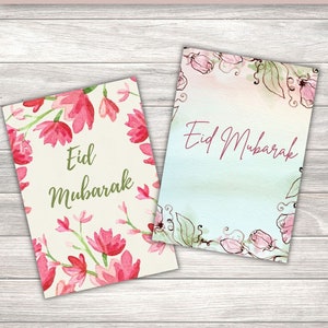 Eid Mubarak greeting card set ,Happy Eid greeting card,Floral Eid card,Eid card set of 2,Eid card instant digital download