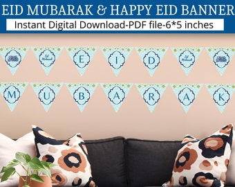 Eid Mubarak banner printable,Happy Eid banner printable,Eid bunting banner,Eid decoration,Eid party decor