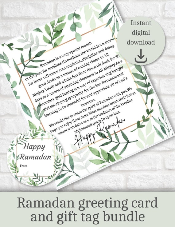 Happy Ramadan Printable Greeting Card and Gift Tag Bundle in | Etsy