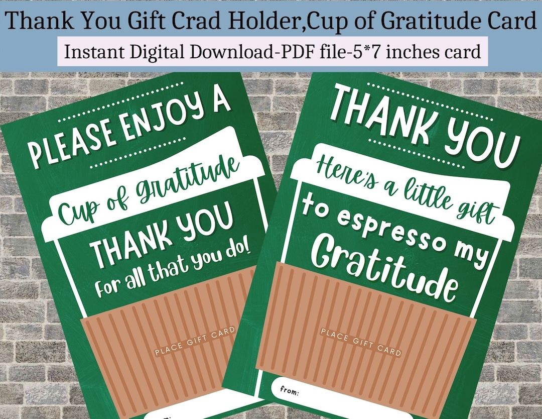 Cup of Gratitude Gift Card Holder Printable,teacher Appreciation Card ...
