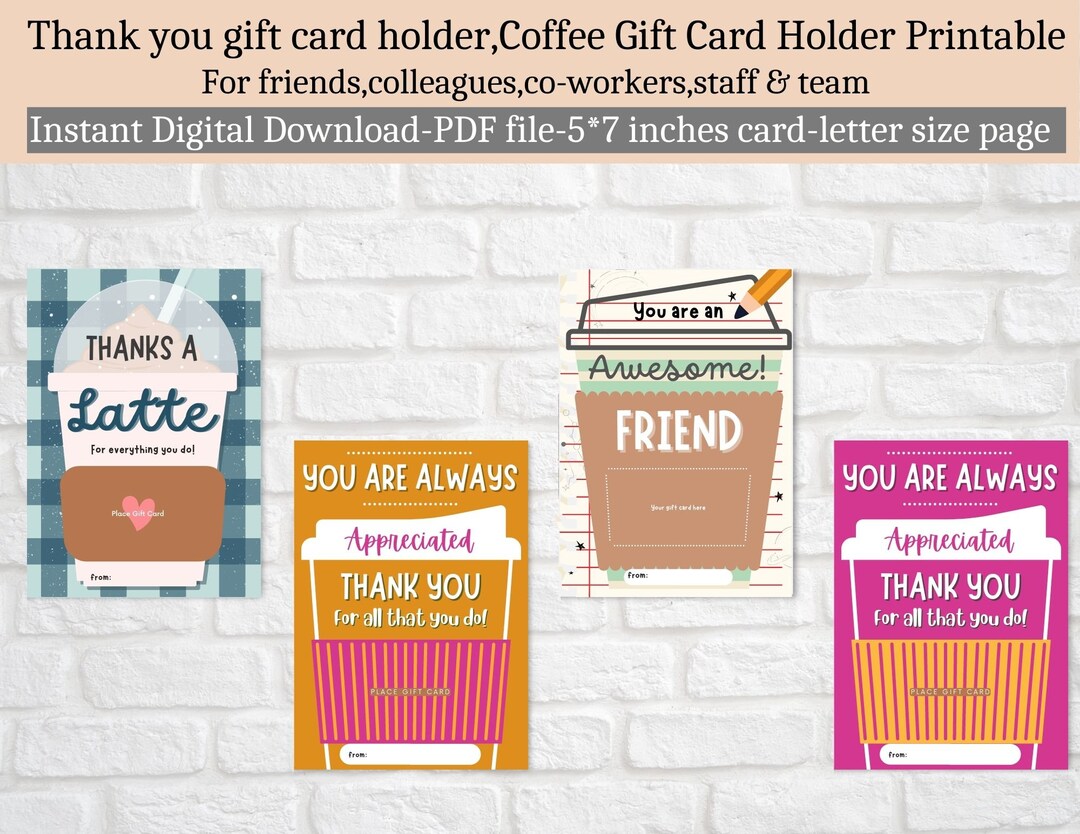 Thank You Gift Card Holder Printable,coffee Gift Card Holder Printable ...