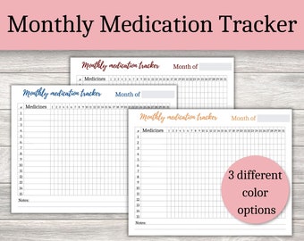 Monthly Medication tracker printable,30-day medicine tracker,Medication planner