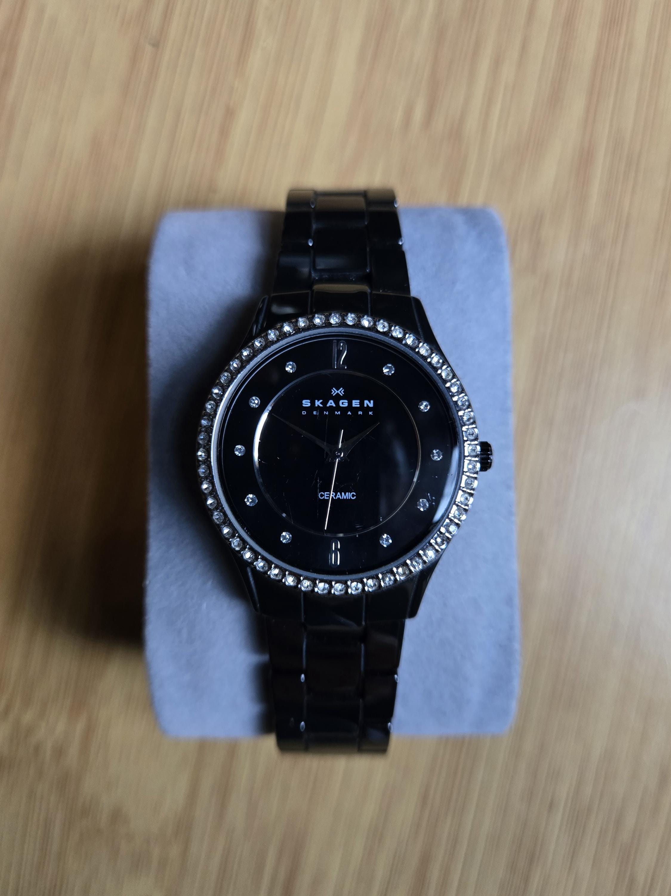 Skagen Black Ceramic Watch with Crystal Markers Skagen Ceramic Watch - Etsy main image 3