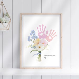 Mothers day handprint art mom gift floral bouquet grandma flower DIY kids children toddler baby printable keepsake
