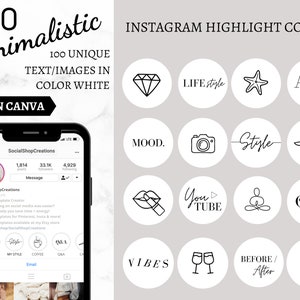100 Instagram story highlight covers, icon pack, black and white, lifestyle, minimalist highlights, social media kit, icons for ig stories