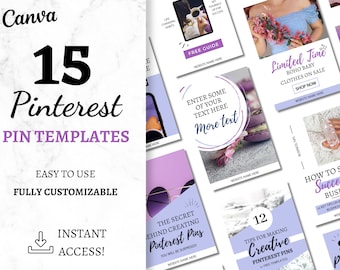 Purple Pinterest Pin Templates: Canva Blog Marketing (Digital Download)