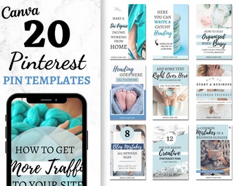 20 Blue Pinterest Templates for Canva: Blogger Marketing (Digital Download)