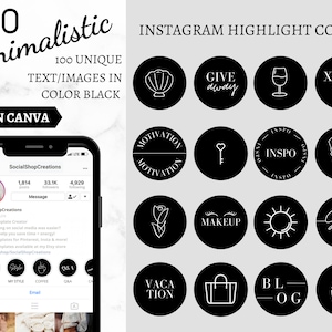 100 Instagram story highlight covers, icon pack, black and white, lifestyle, minimalist highlights, social media kit, icons for ig stories