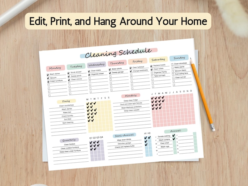 Editable Cleaning Planner: Household Chore Chart (digital Download) - Etsy