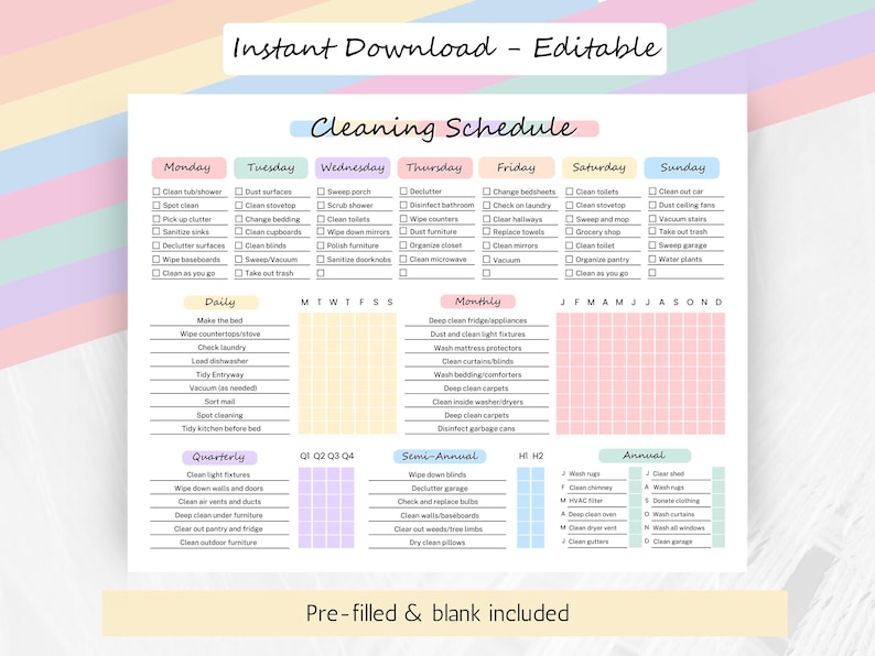 Editable Cleaning Planner: Household Chore Chart (digital Download) - Etsy