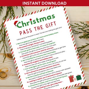 Christmas Pass The Gift Spiel zum Ausdrucken, Büro-Weihnachtsparty-Spiele, Weihnachtsfamilienspiele, Sofortiger Download