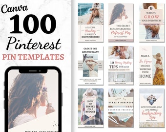 100 Boho Pinterest Pin Templates for Canva (Digital Download)