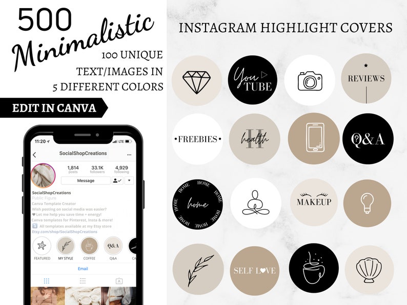 500 Instagram Story Highlight Covers Icon Pack Black and - Etsy