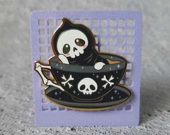 Tea Grim Reaper Enamel Pin – Spooky Cute Gold Plated Pin