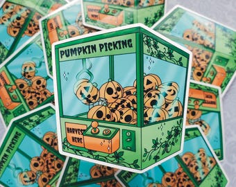 Pumpkin Picking Vinyl Sticker - Claw Machine Sticker