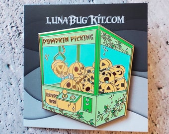Pumpkin Picking Claw Machine Hard Enamel Pin - Pastel Goth Pin