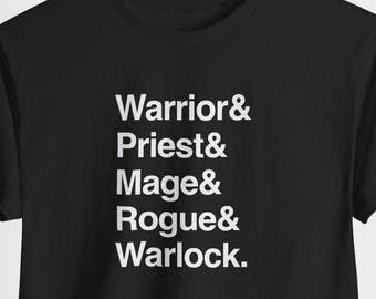Krigarpräst Mage Rogue Warlock T-shirt | MMORPG-klass Typografisk T-shirt