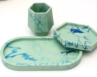 Jesmonite trinket trays turquoise marble effect