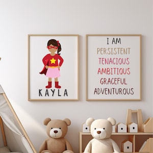 Girl Superhero Prints | Kids Wall Art | Girls Bedroom | Personalized Super Hero | Super Hero Art | Girls Prints | Girls Bedroom Decor